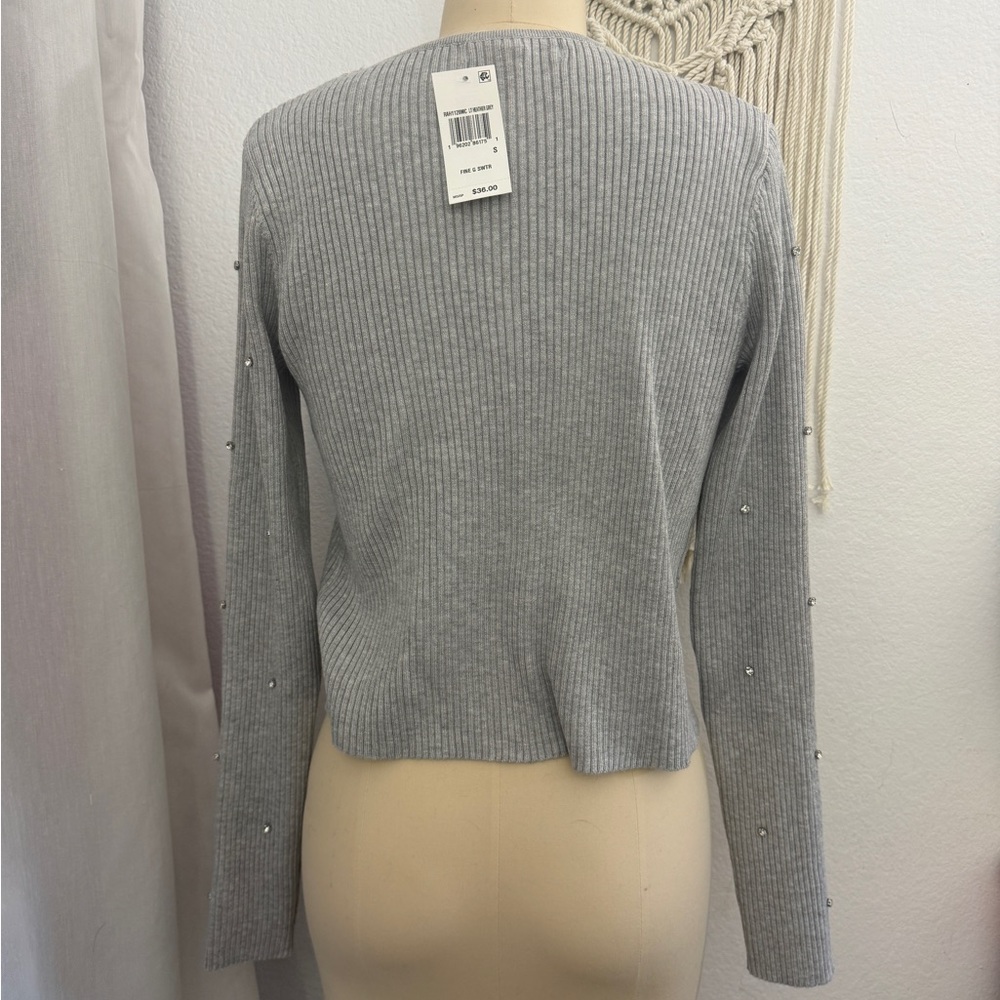 NWT Madden Girl Ribbed Gray Rhinestone Sweater - Picture 3 of 9